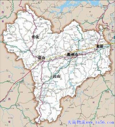 东莞到衢州市物流舆图